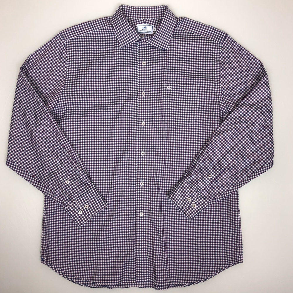 Southern Tide Purple Checkered Casual Button Down Shirt